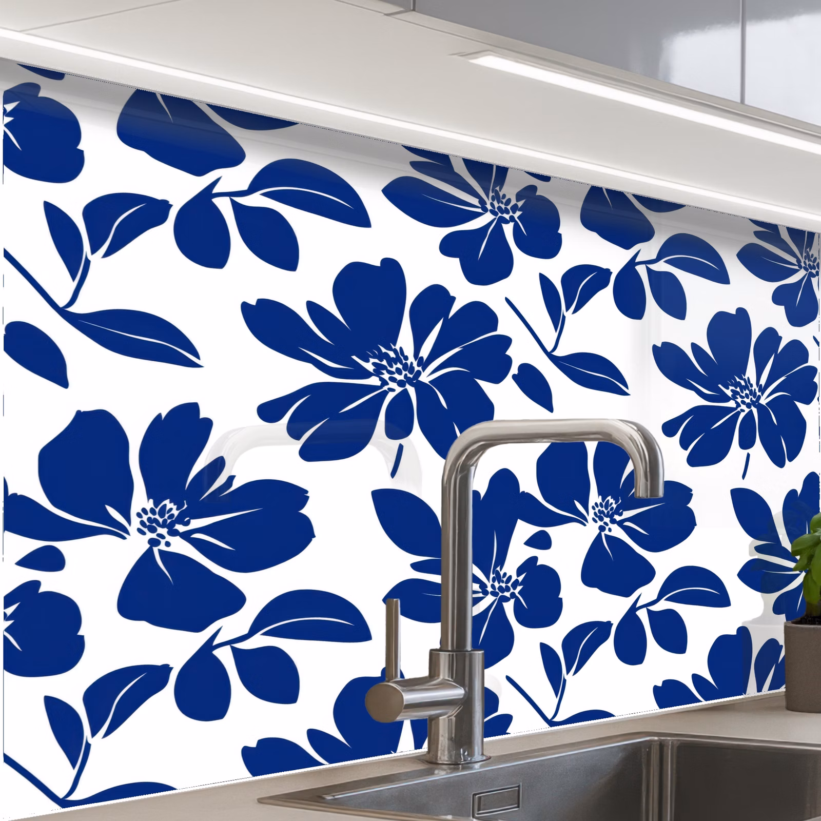 Crédence cuisine - Floral - Moderne - Bleu — 1