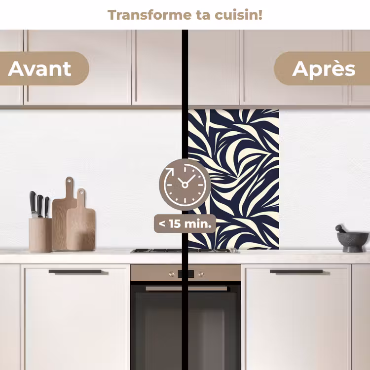 Crédence cuisine - Feuilles - Bleu - Motif - Blanc — 2