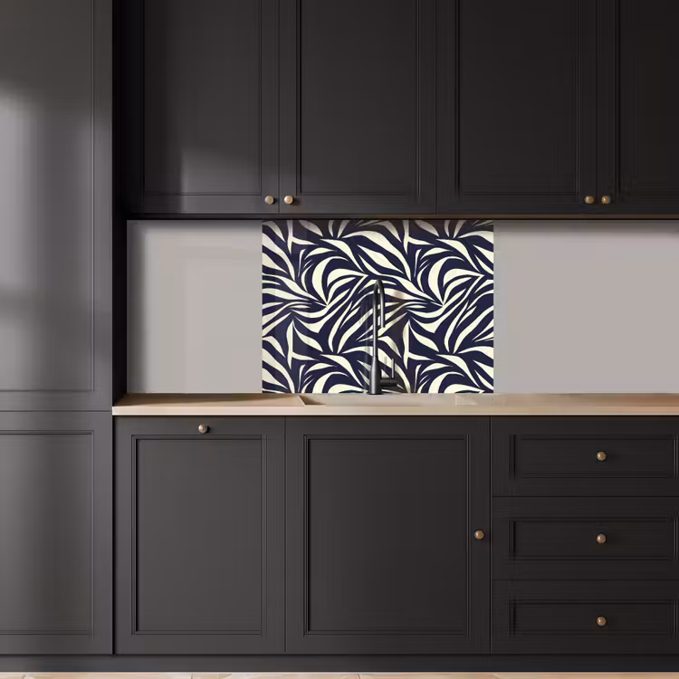 Crédence cuisine - Feuilles - Bleu - Motif - Blanc — 5