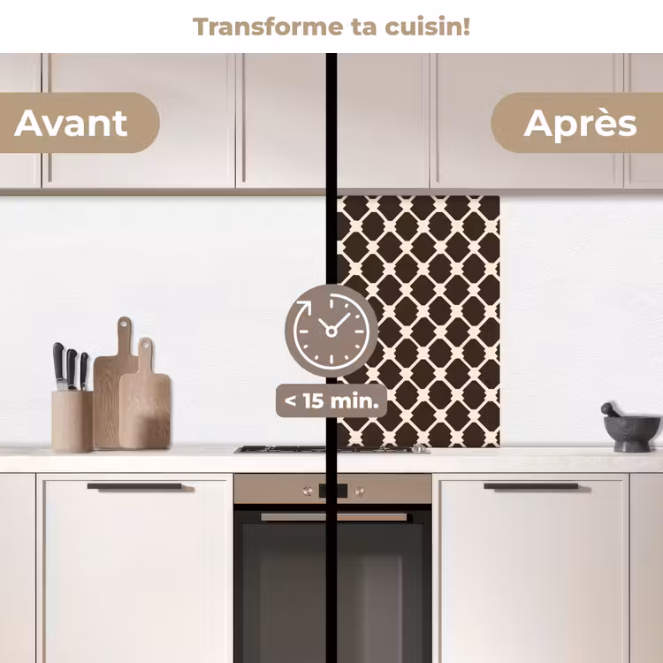 Crédence cuisine - Marron - Motif à carreaux - Géométrique — 2