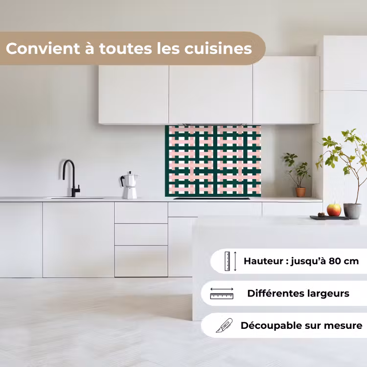 Crédence cuisine - Motif tressé - Vert - Rose - Graphique — 6