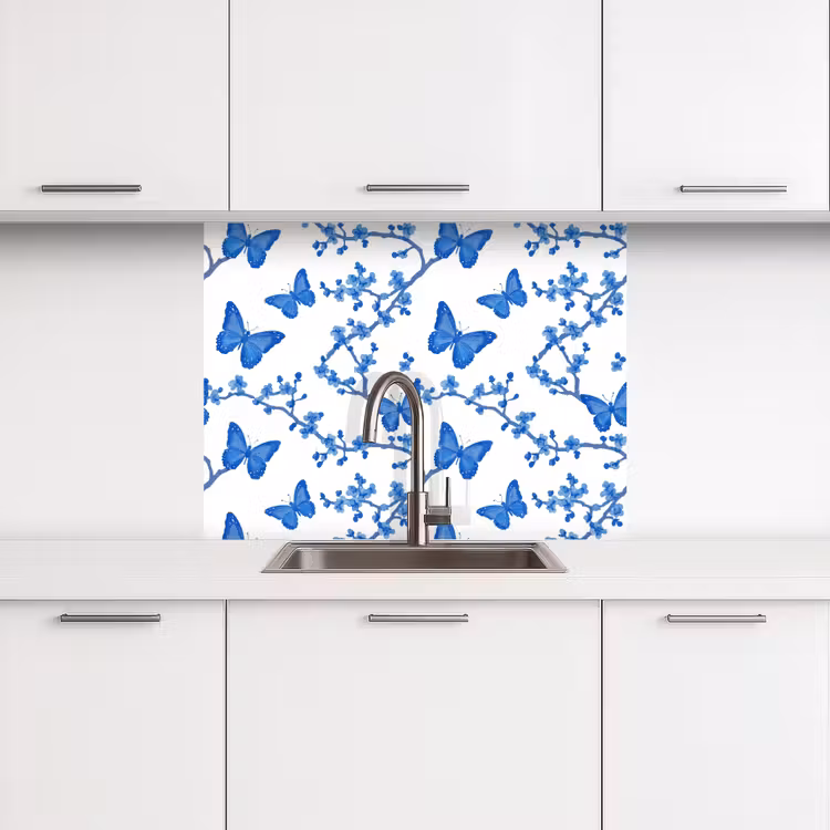 Crédence cuisine - Papillon - Fleurs - Bleu — 3