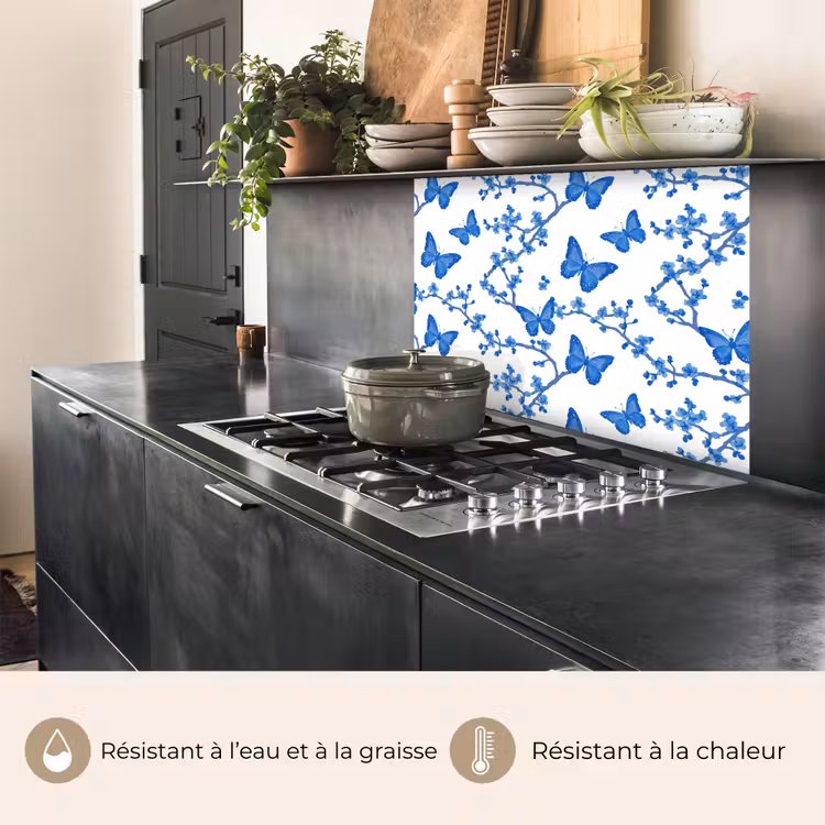 Crédence cuisine - Papillon - Fleurs - Bleu — 4