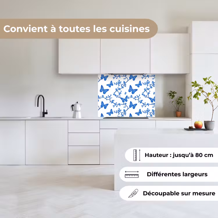 Crédence cuisine - Papillon - Fleurs - Bleu — 6