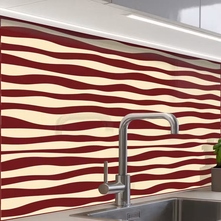 Crédence cuisine - Vagues - Rouge - Motif - Crème — 1