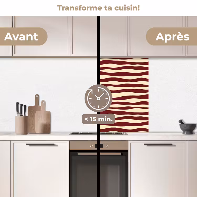 Crédence cuisine - Vagues - Rouge - Motif - Crème — 2