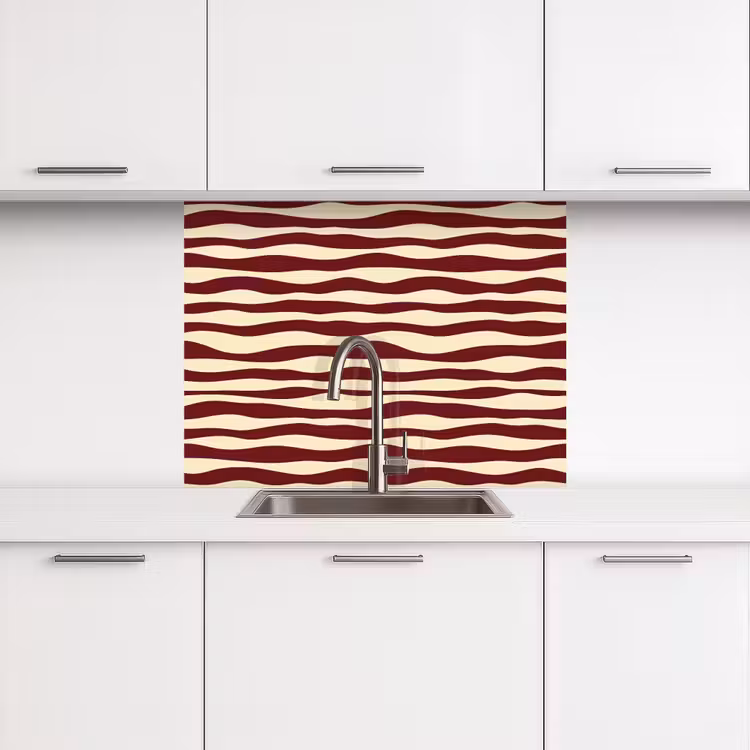 Crédence cuisine - Vagues - Rouge - Motif - Crème — 3