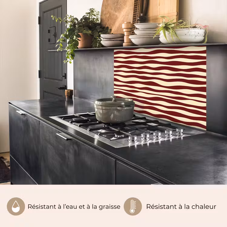 Crédence cuisine - Vagues - Rouge - Motif - Crème — 4