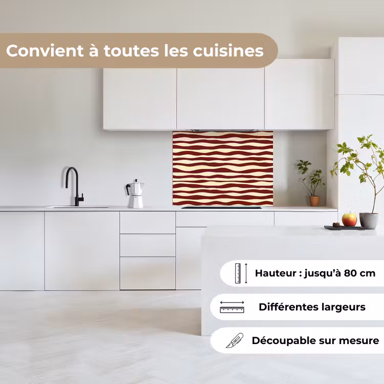 Crédence cuisine - Vagues - Rouge - Motif - Crème — 6
