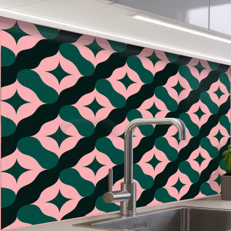 Crédence cuisine - Vert - Rose - Rétro - Étoiles — 1