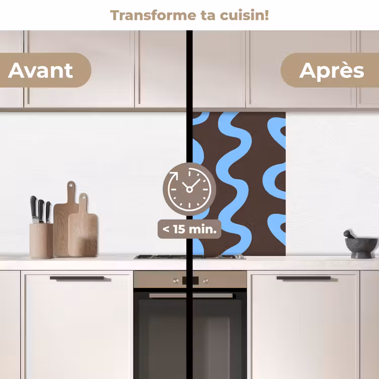 Crédence cuisine - Lignes sinueuses - Bleu - Marron - Minimaliste — 2