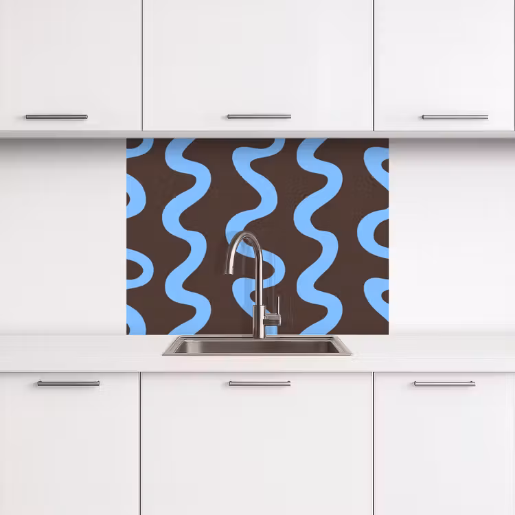 Crédence cuisine - Lignes sinueuses - Bleu - Marron - Minimaliste — 3
