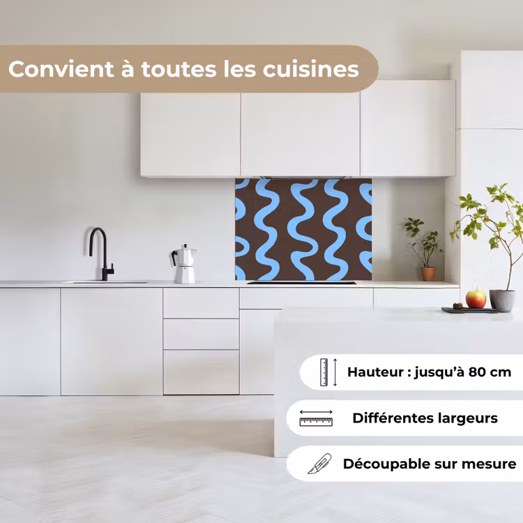 Crédence cuisine - Lignes sinueuses - Bleu - Marron - Minimaliste — 6