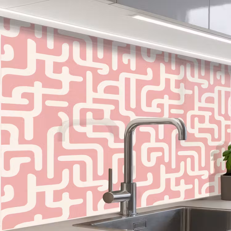 Crédence cuisine - Motif de labyrinthe - Rose - Blanc - Abstrait — 1