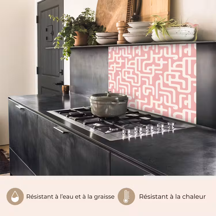 Crédence cuisine - Motif de labyrinthe - Rose - Blanc - Abstrait — 4