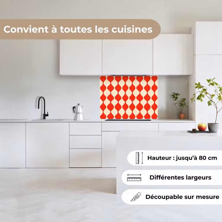 Crédence cuisine - Motif ondulé - Rétro - Rouge - Beige — 6