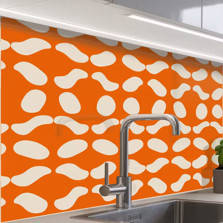 Crédence cuisine - Orange - Formes organiques - Blanc — 1