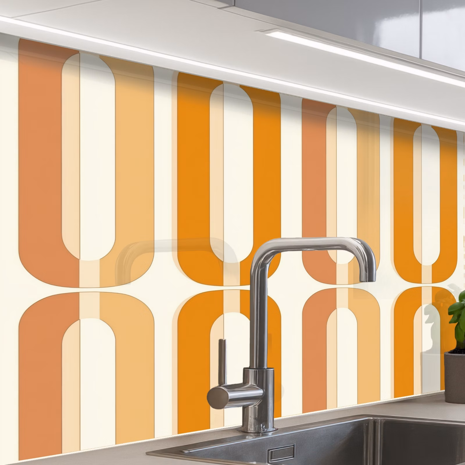 Crédence cuisine - Forme en U - Rétro - Orange — 1