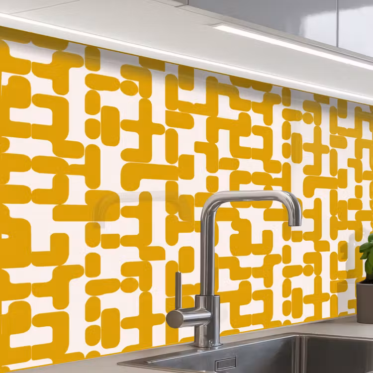 Crédence cuisine - Jaune - Beige - Motif — 1