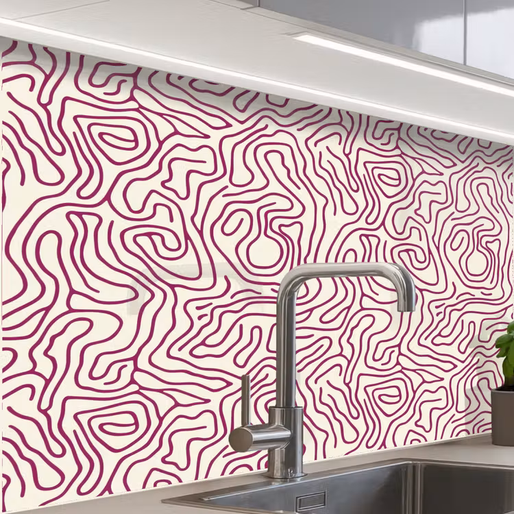 Crédence cuisine - Ligne d'enroulement - Magenta - Crème — 1