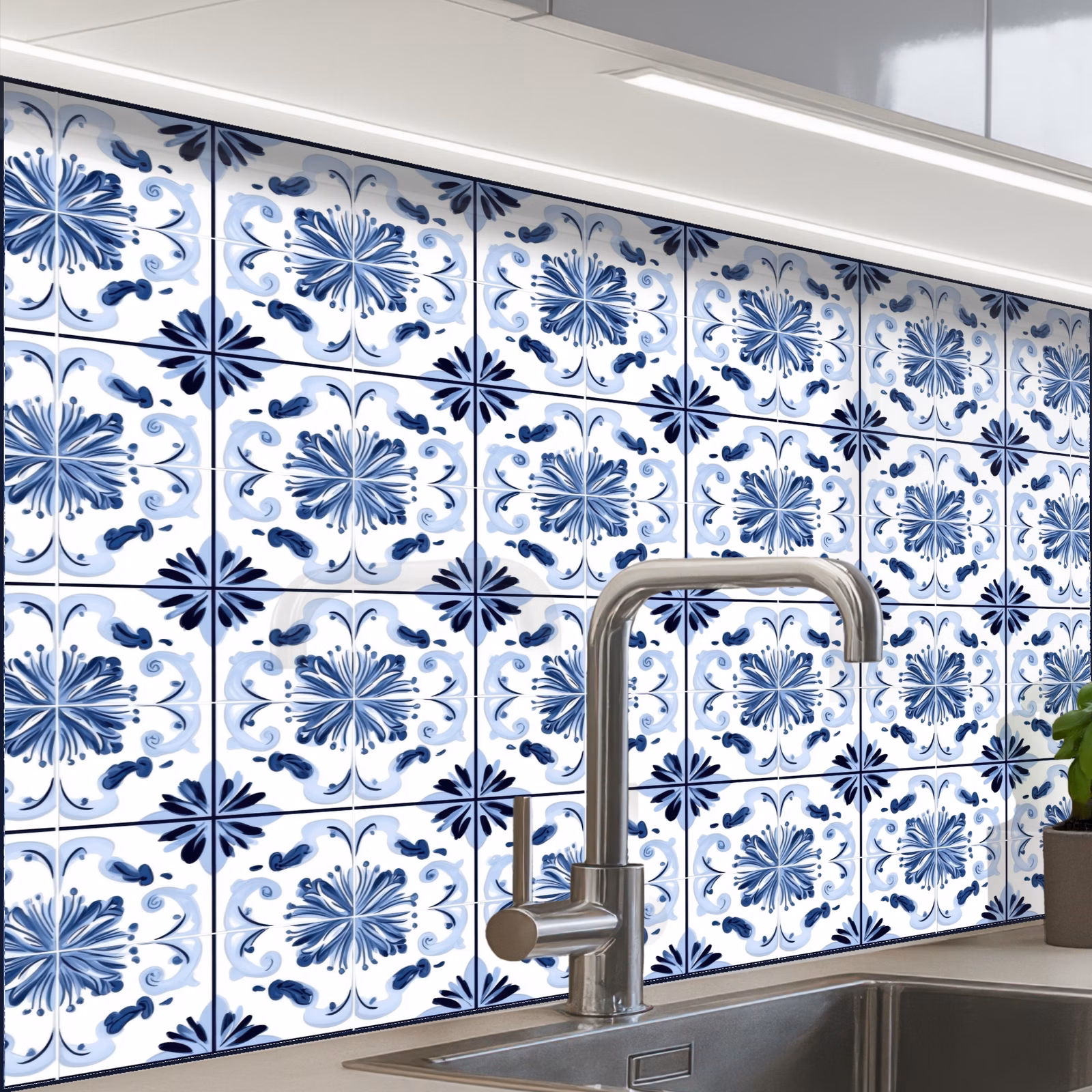 Crédence cuisine - Motif - Carrelage - Bleu — 1