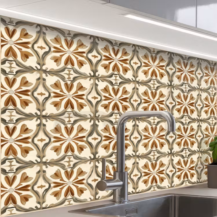 Crédence cuisine - Carreau ornemental - Motif - Marron — 1