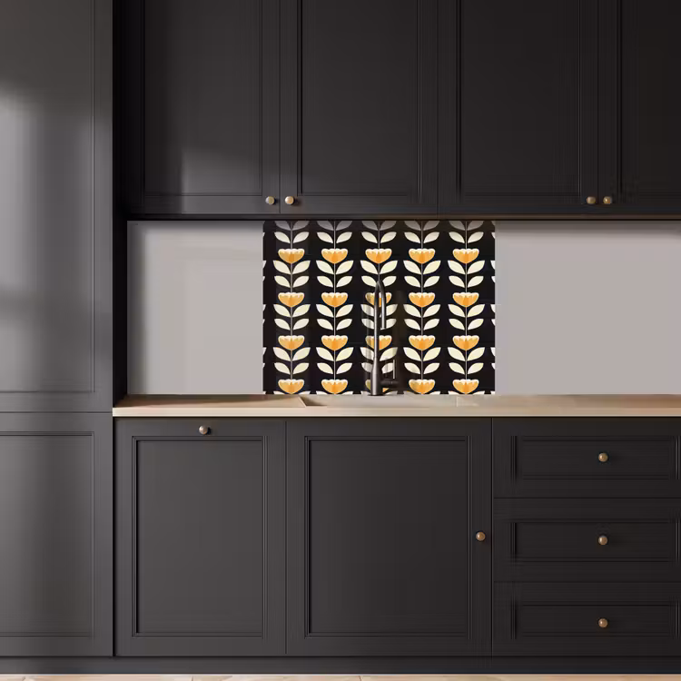 Crédence cuisine - Retro - Fleur - Noir - Jaune ocre — 5