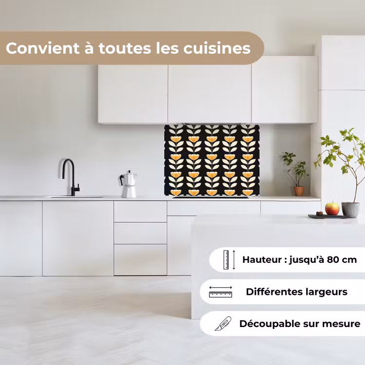 Crédence cuisine - Retro - Fleur - Noir - Jaune ocre — 6