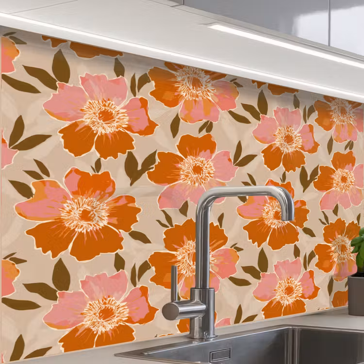 Crédence cuisine - Fleurs - Motif - Rétro — 1
