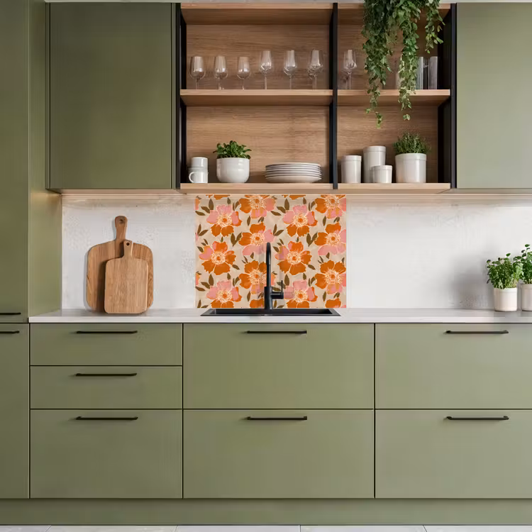 Crédence cuisine - Fleurs - Motif - Rétro — 7