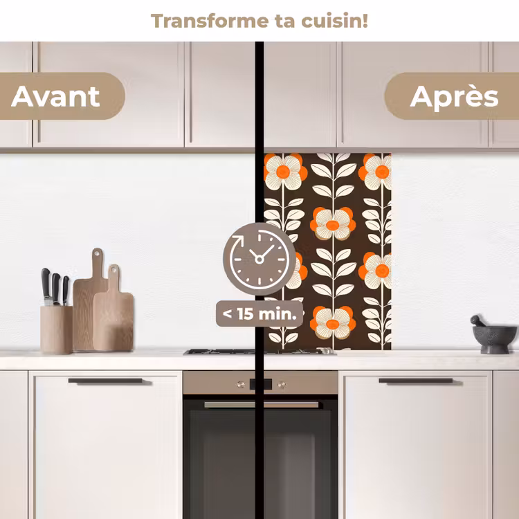 Crédence cuisine - Fleurs - Rétro - Marron — 2