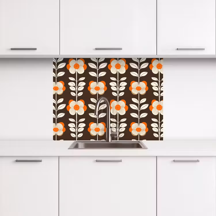 Crédence cuisine - Fleurs - Rétro - Marron — 3