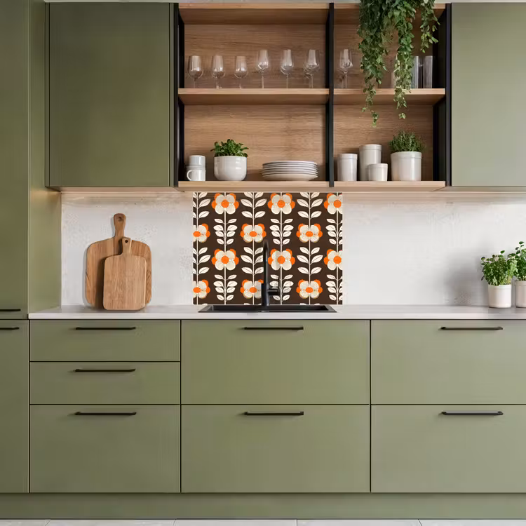 Crédence cuisine - Fleurs - Rétro - Marron — 7