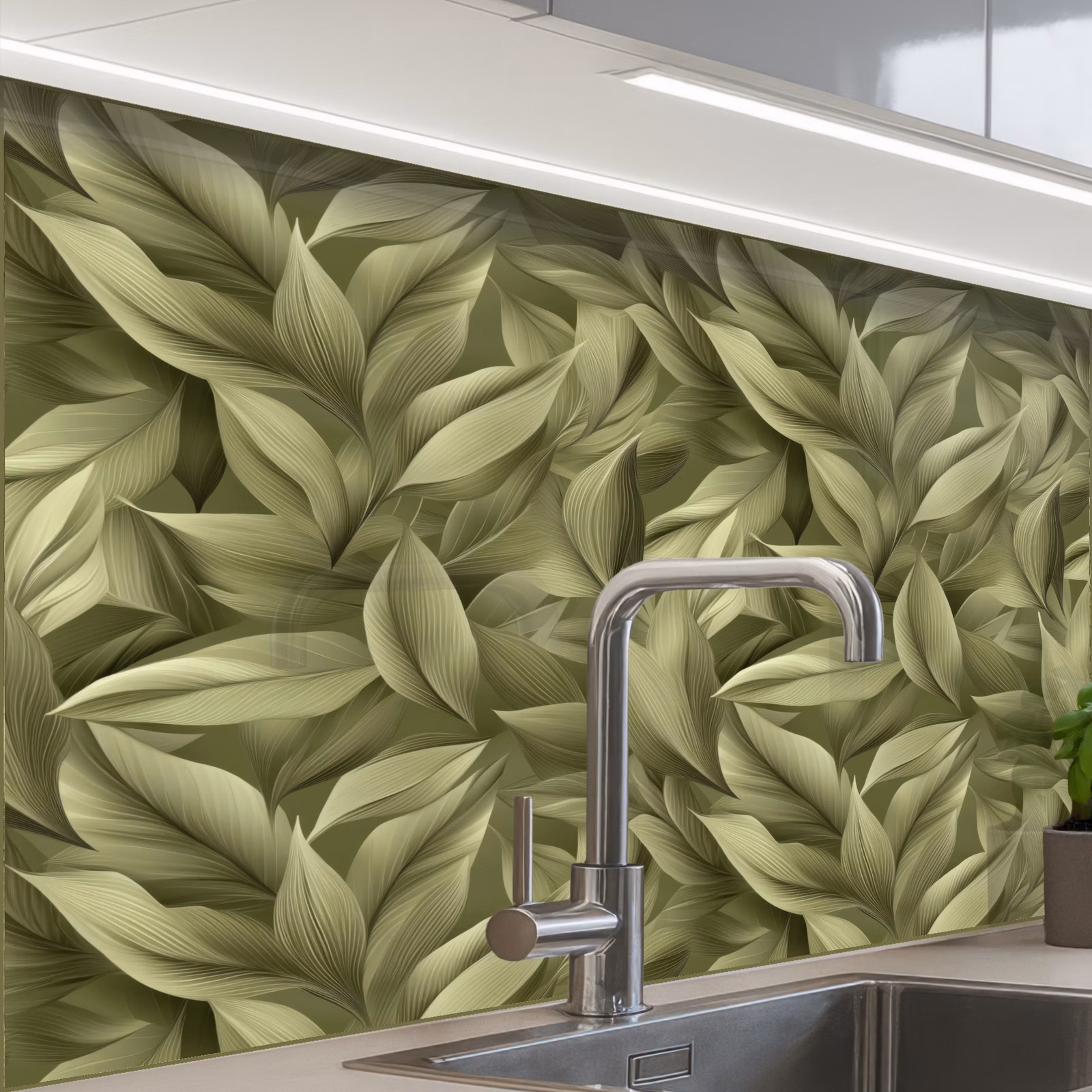 Crédence cuisine - Feuilles - Moderne - Vert — 1
