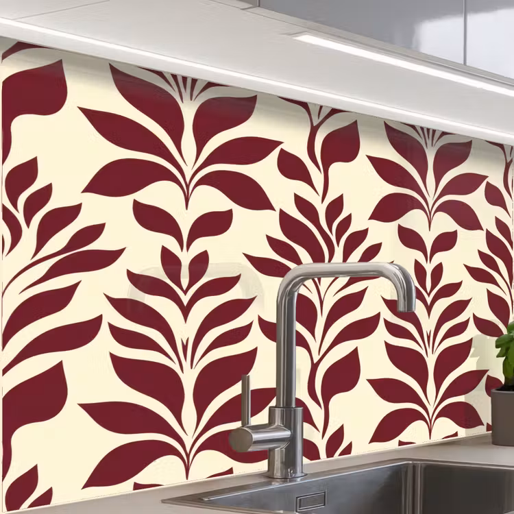 Crédence cuisine - Abstrait - Feuilles - Bourgogne — 1