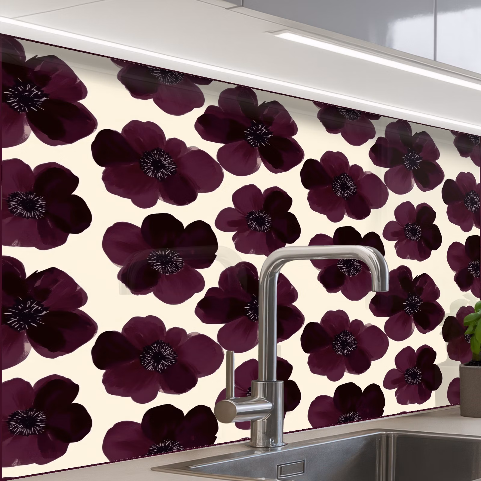Crédence cuisine - Fleurs - Aquarelle - Violet — 1