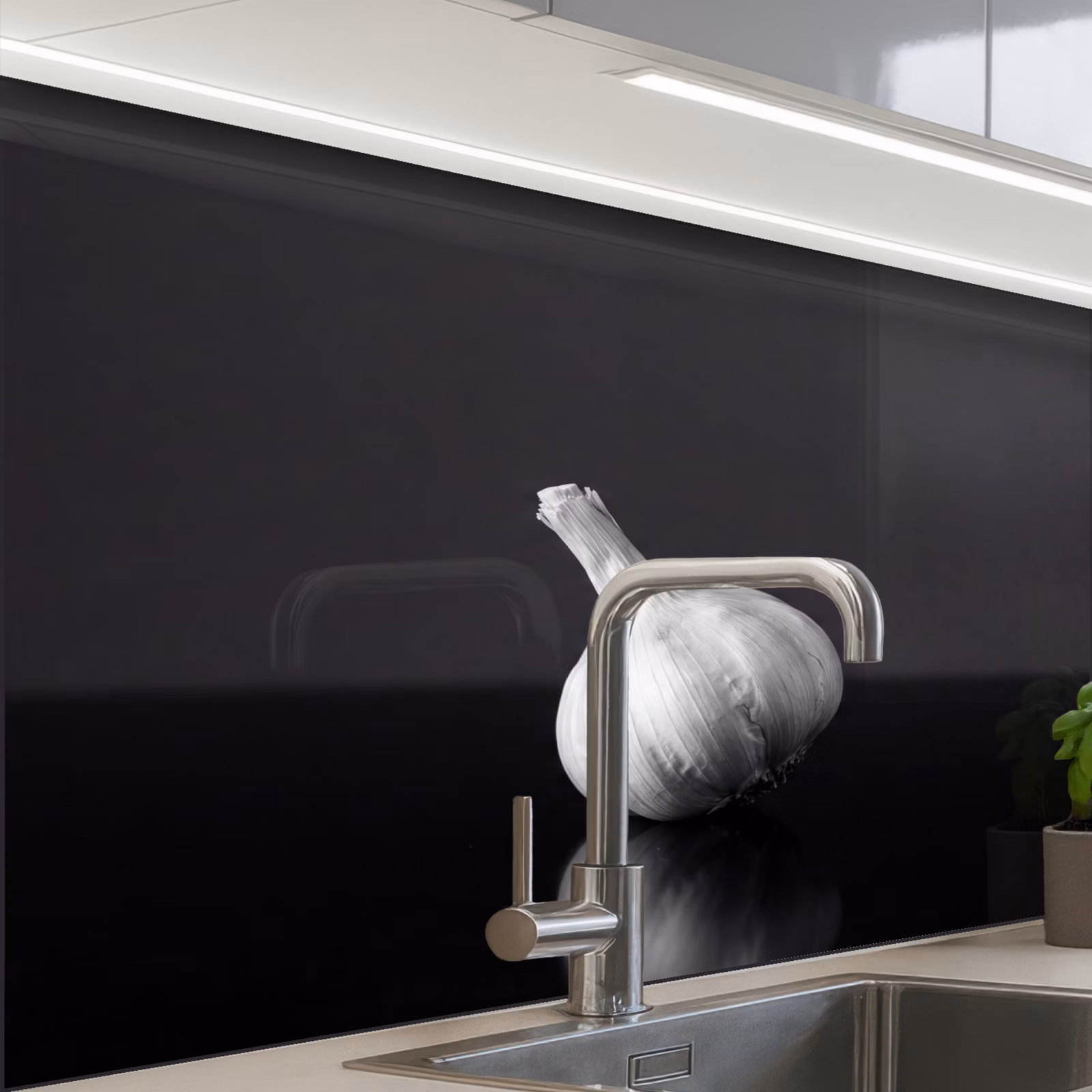 Crédence cuisine - Ail - Noir - Blanc — 1