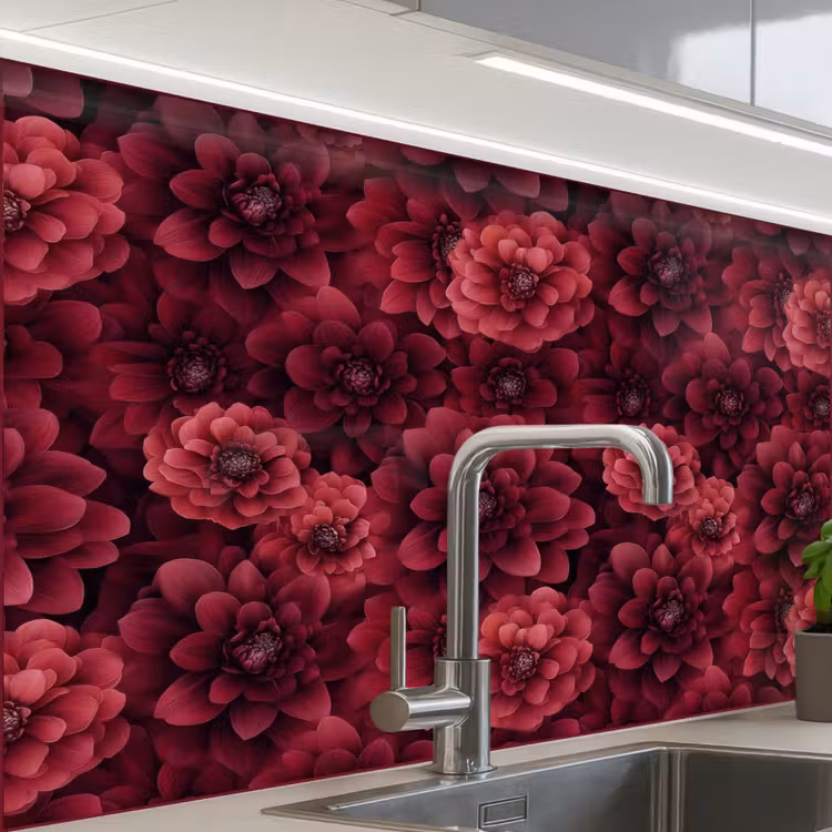 Crédence cuisine - Dahlias - Fleurs - Rouge — 1