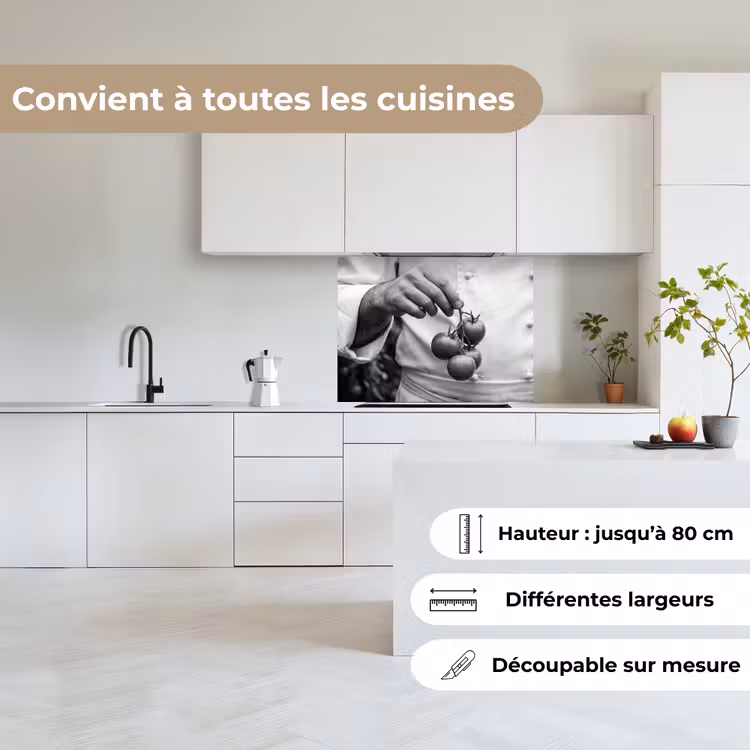 Crédence cuisine - Tomates - Chef - Noir - Blanc — 6