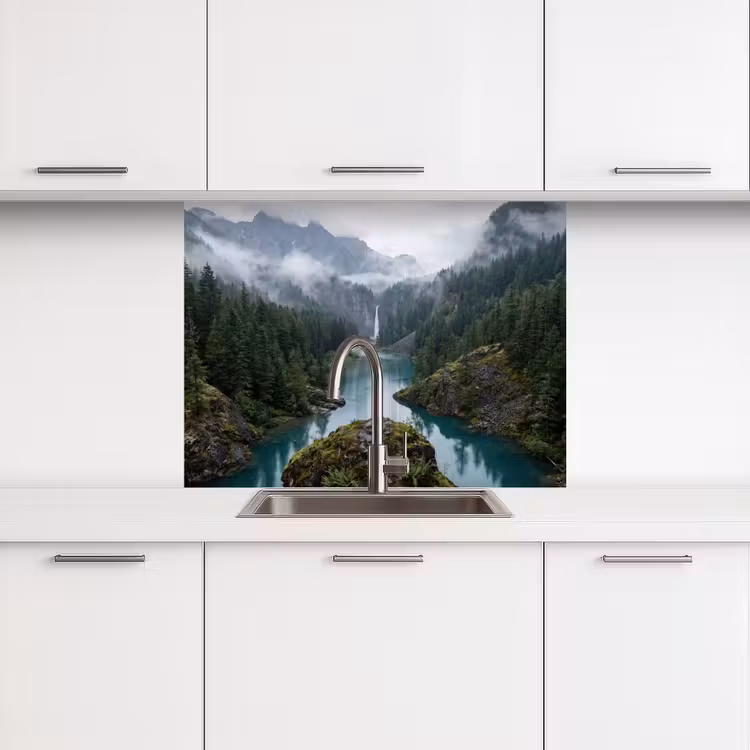 Crédence cuisine - Cascade - Arbres - Montagnes — 3