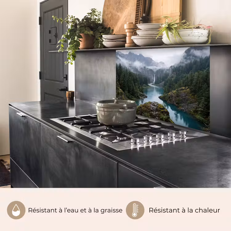 Crédence cuisine - Cascade - Arbres - Montagnes — 4