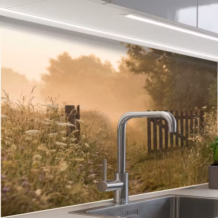 Crédence cuisine - Clôture - Nature - Brouillard - Champ — 1