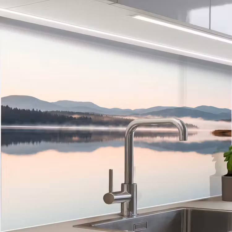 Crédence cuisine - Eau - Arbres - Couche de brouillard — 1