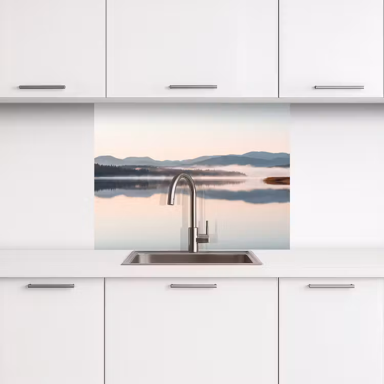 Crédence cuisine - Eau - Arbres - Couche de brouillard — 3