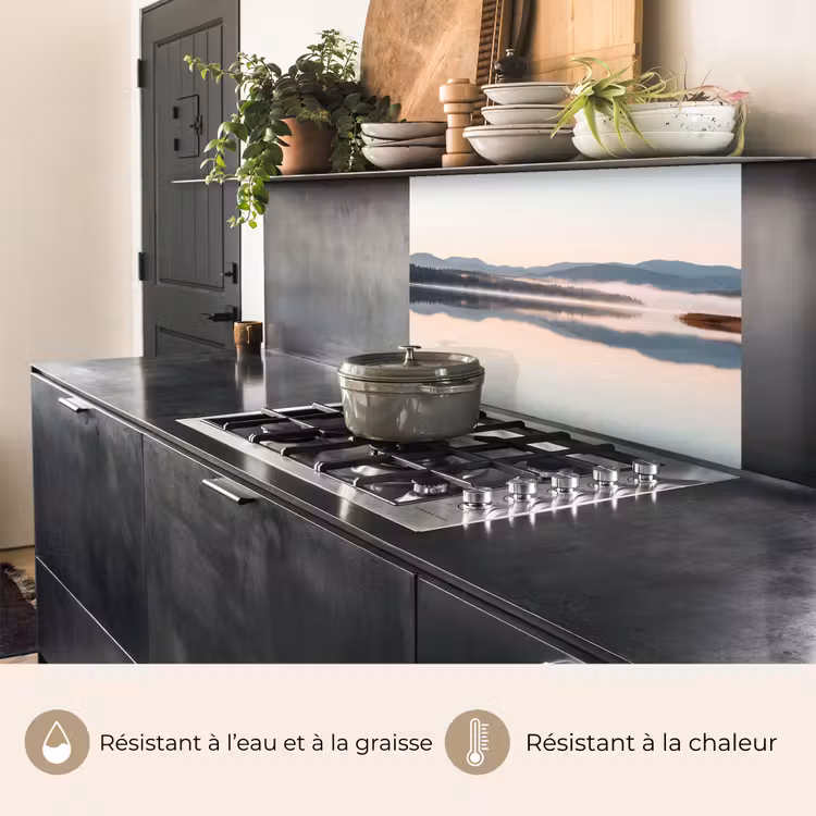 Crédence cuisine - Eau - Arbres - Couche de brouillard — 4