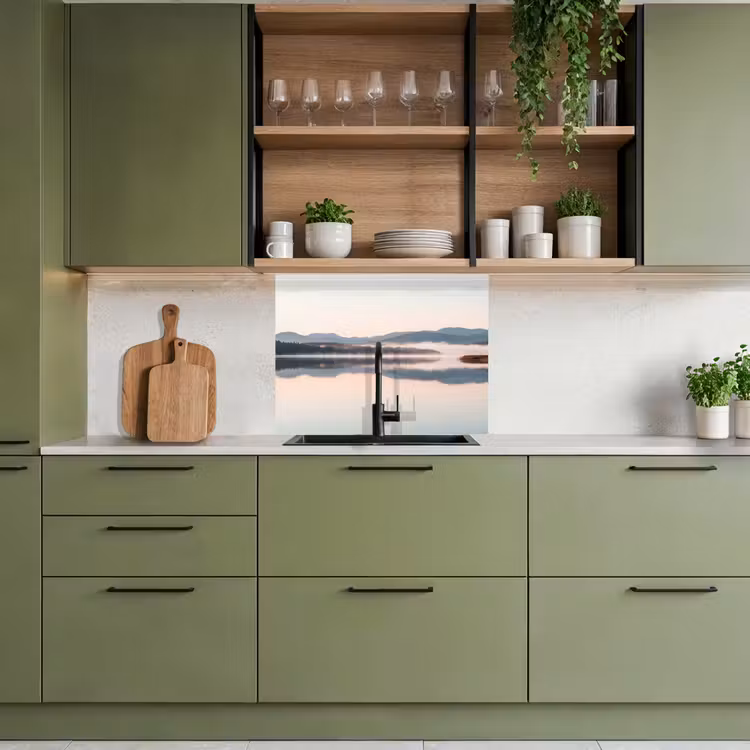 Crédence cuisine - Eau - Arbres - Couche de brouillard — 7