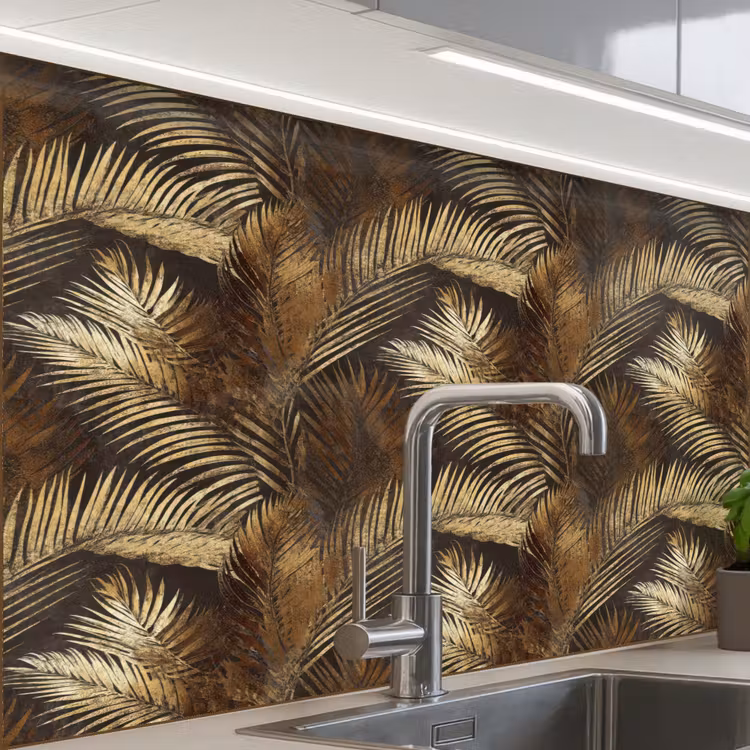 Crédence cuisine - Tropical - Feuilles - Or — 1