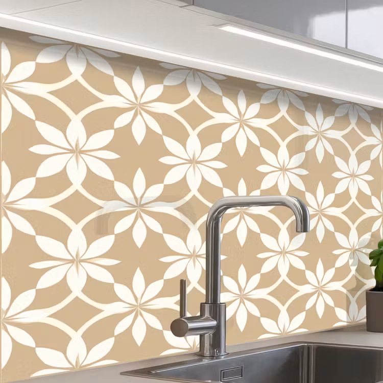 Crédence cuisine - Fleurs - Motif - Beige — 1