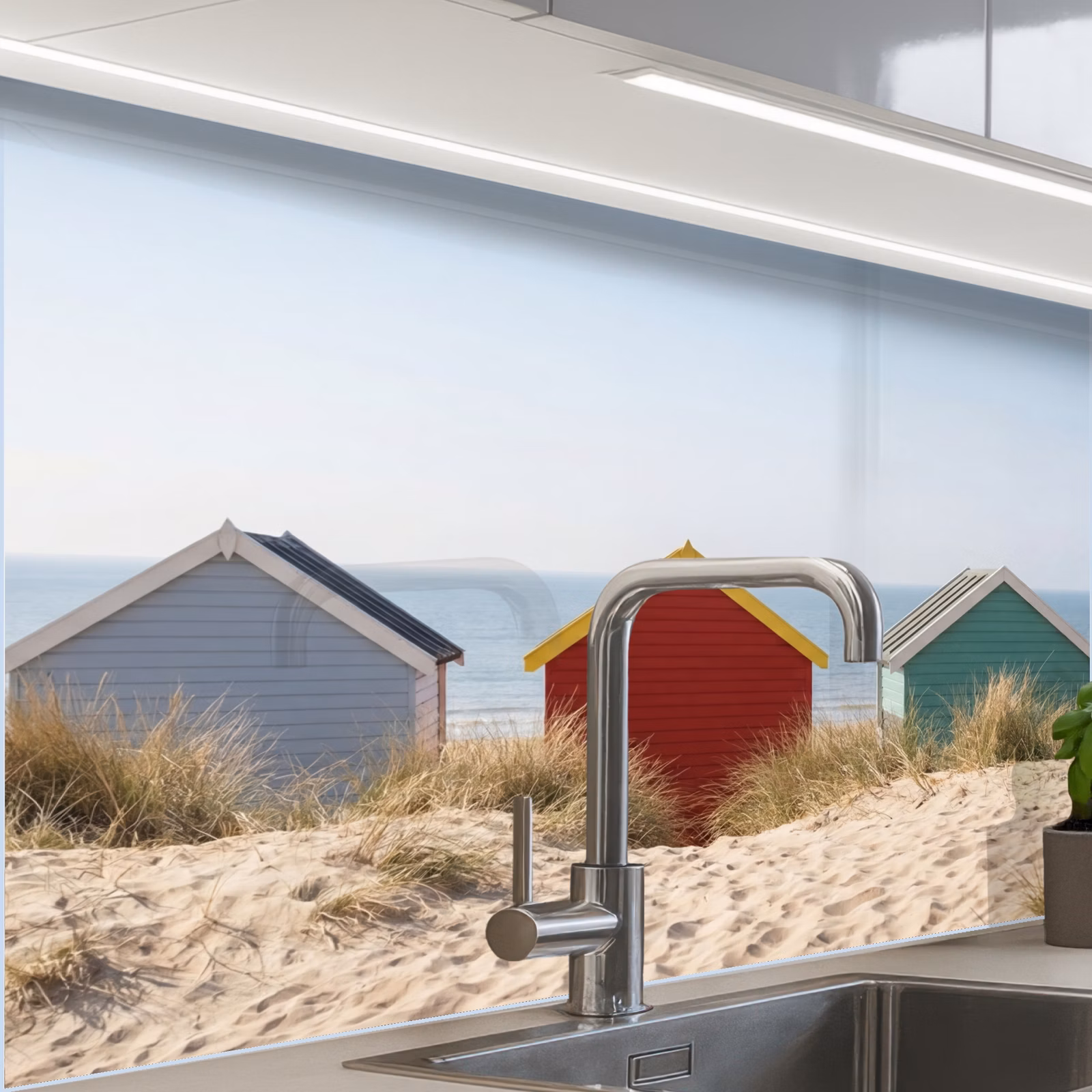 Crédence cuisine - Plage - Chalets - Coloré - Dunes — 1