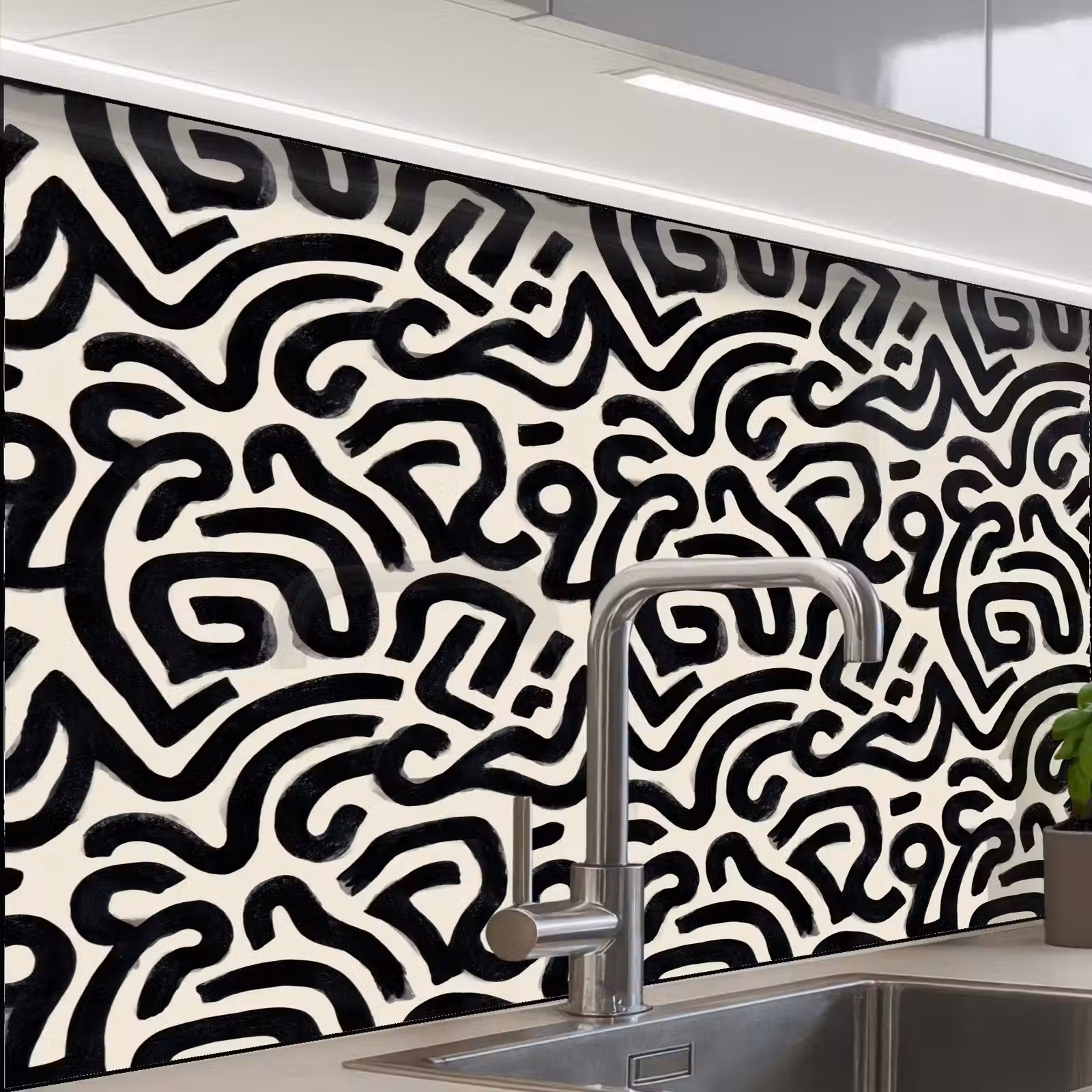 Crédence cuisine - Moderne - Abstrait - Noir — 1